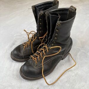 Wesco West Coast Shoe Co Jobmaster Black Leather Logger Boots Vibram Mens 10 D